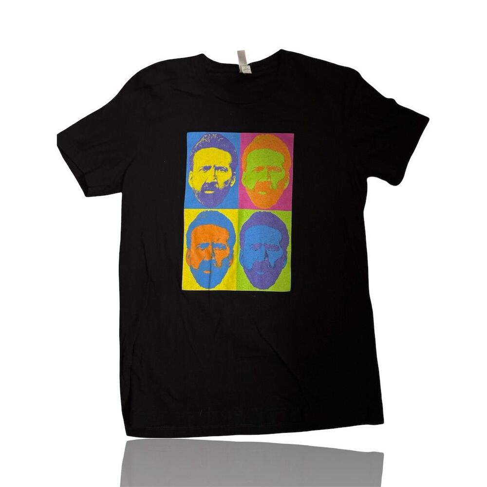 Nicolas Cage Men's M Black Pop Art Graphic T-Shirt #MassiveTalent: Pop Art